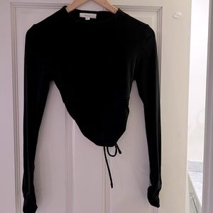 open back black top, tight fit